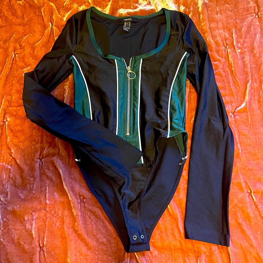 Racer bodysuit/leotard black/Forrest green